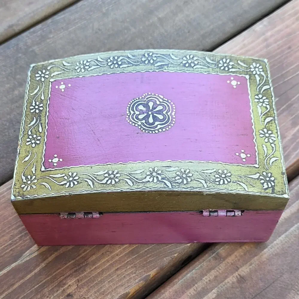 World Market Micheala Dome Jewelry Box Hand Painted India Boho Folk Art